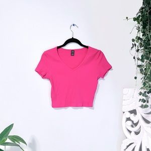 {SHEIN} Red Ribbed Short-sleeve Crop Top